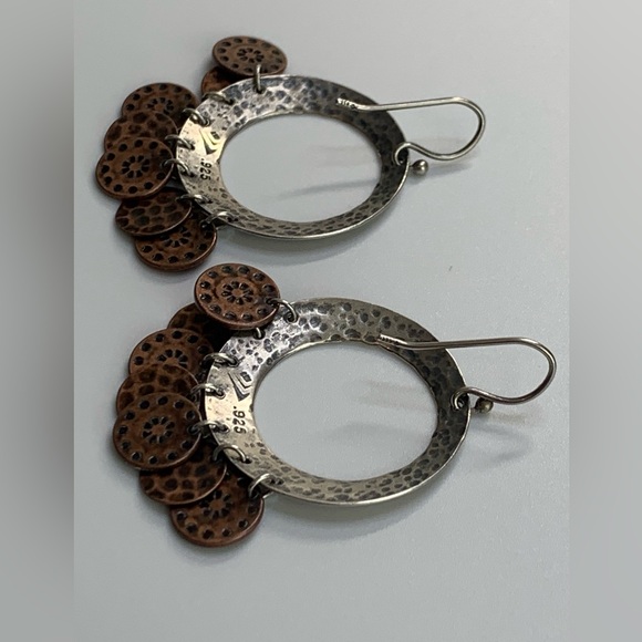 Silpada Vintage HTF Sterling Silver & Copper Coin ChaCha Hoop Frch Wire Earrings - Picture 5 of 14